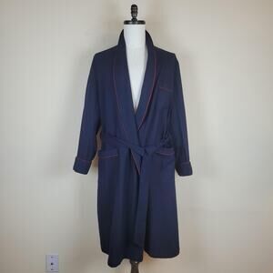 Vintage Christian Dior Robe XL Blue Robe De Chambre Belted Smoking Piped Pockets